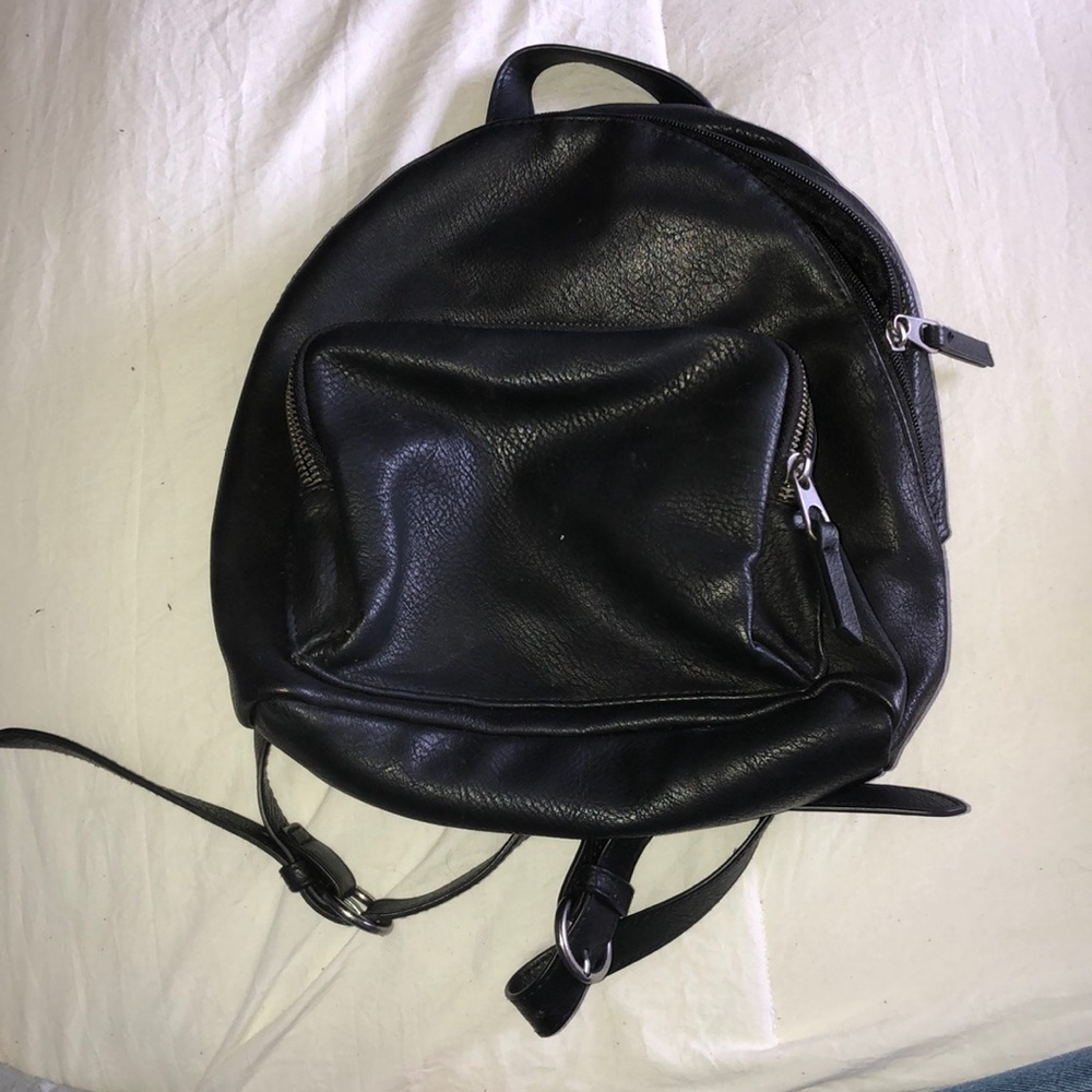 Black faux leather backpack